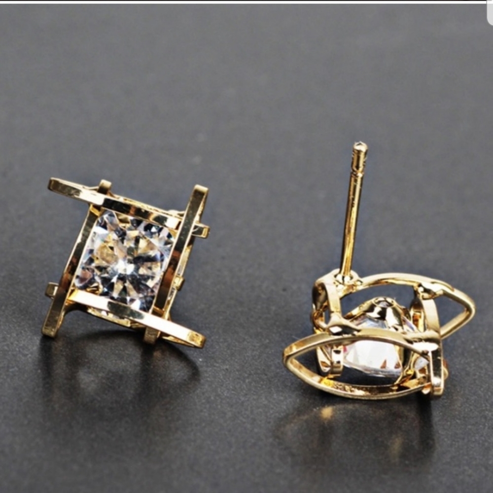 3/$23 "Caged diamond" Stud Earrings - Picture 3 of 7